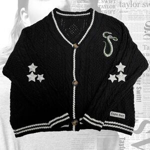 Taylor Swift Cable Knit Cardigan with Patches